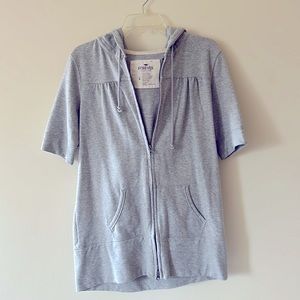 Grey short sleeve zip up sweater